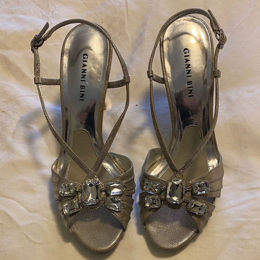 Gianni Bini Metallic Heels with Crystal Accents